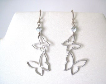 butterfly earrings,  silver earrings  silver butterflies  1 7/8 inches