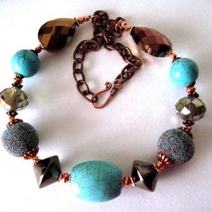 turquoise and copper  chunky necklace,    not too big  but bold