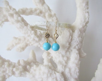 Turquoise earrings. Dainty earrings   Dangle earrings. Gold earrings