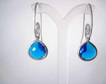 Blue and silver earrings     1 3/8 inches