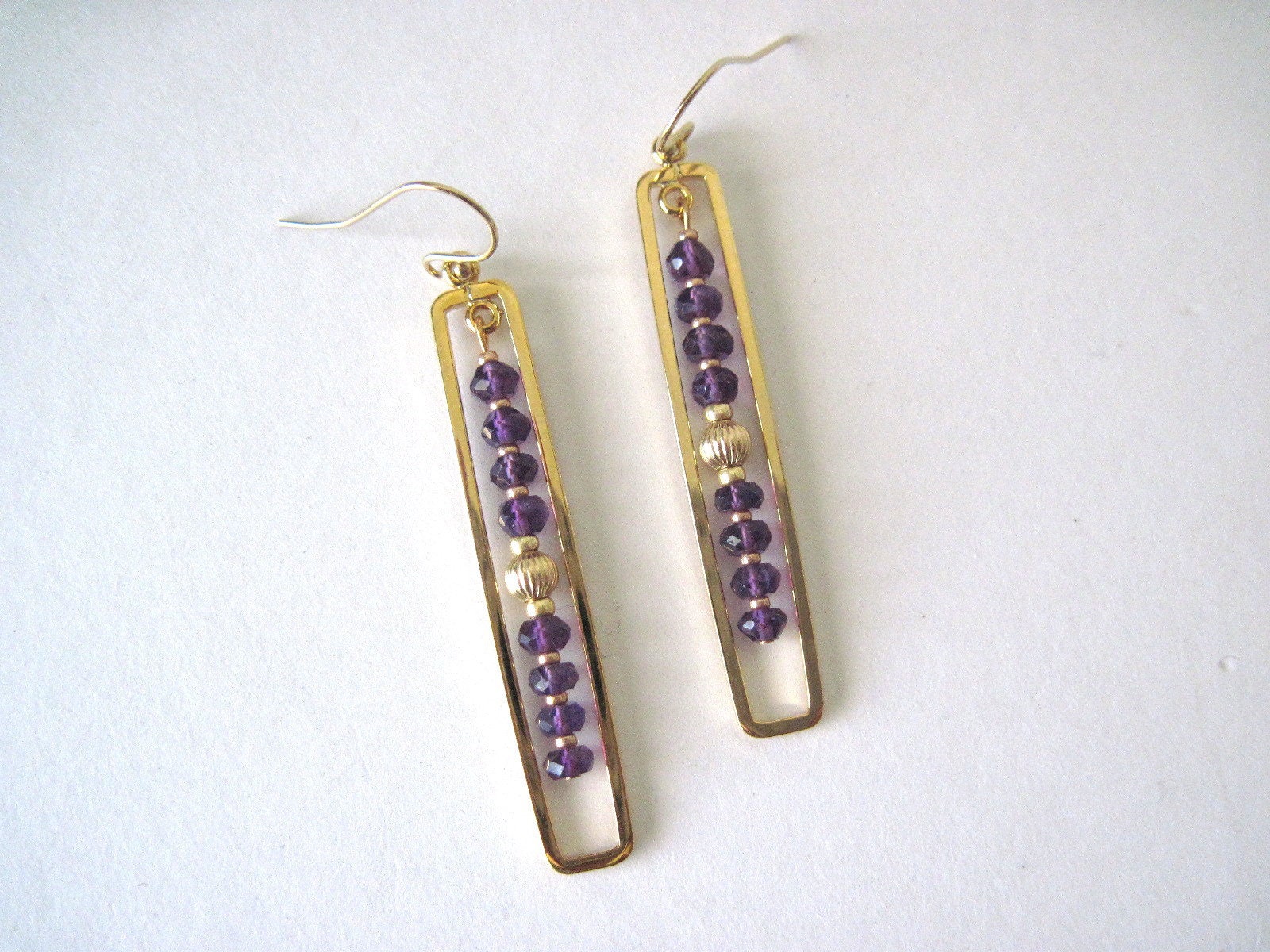 Genuine Amethyst Dangle Earrings w Edwardian Gold Filigree  Genuine Amethyst Earrings 2\