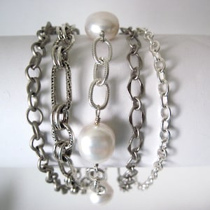 pearl  bracelet    3 strand bracelet  silver bracelet