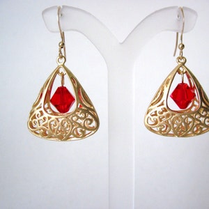 Gold and red crystal  earrings   nice for Christmas
