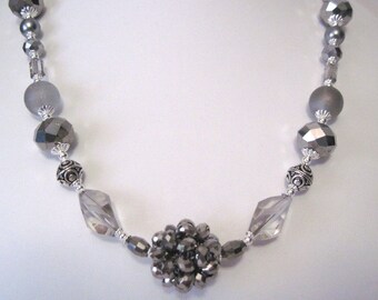 silver and grey necklace.  handmade necklace   chunky necklace