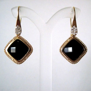 black glass earrings  black and gold