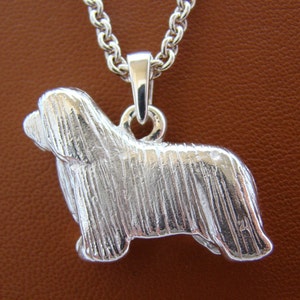 Large Sterling Silver Bearded Collie Standing Study Pendant