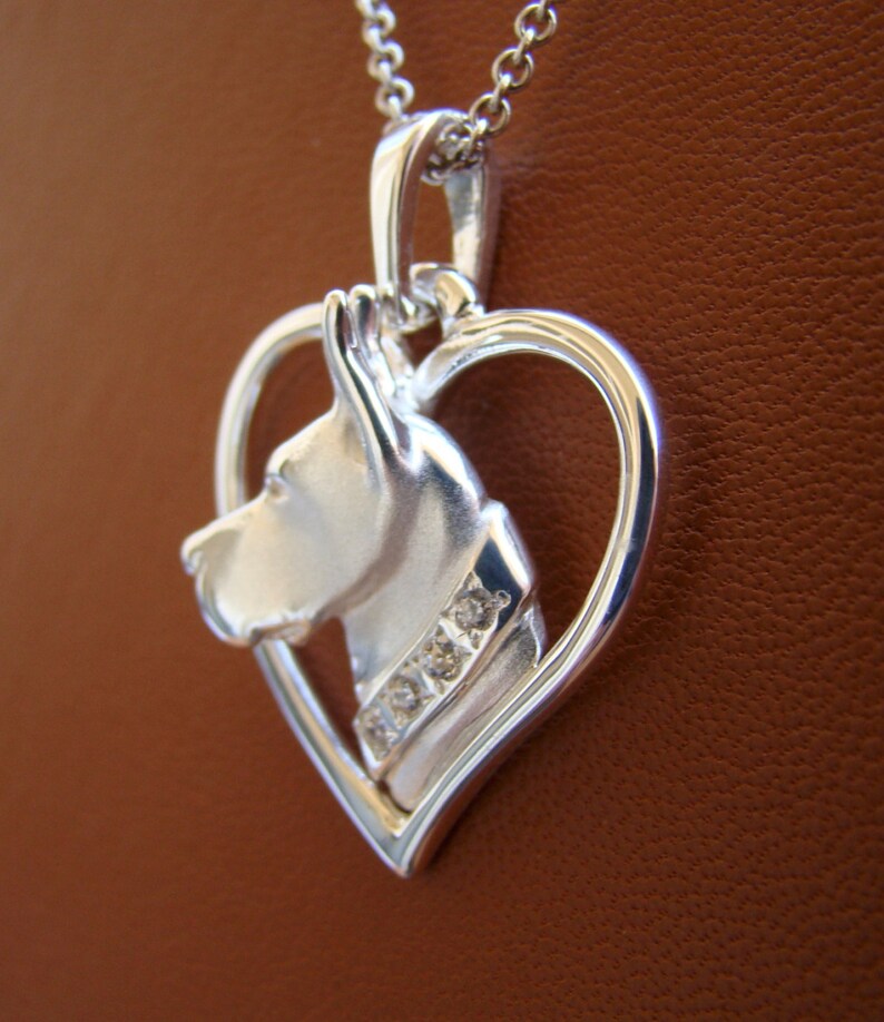 Large Sterlng Slver Great Dane Head Study Wth A CZ Collar Pendant - Etsy