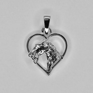 Small Sterling Silver Wire Fox Terrier Head Study Pendant On A Heart Frame