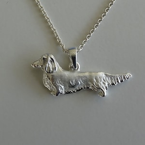 Sterling Silver Long Hair Dachshund Standing Study Pendant