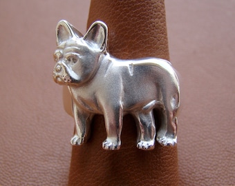 Sterling Silver French Bulldog Standing Study Ring