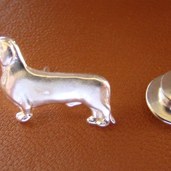 Sterling Silver Smooth Dachshund Standing Study Lapel Pin