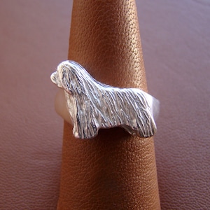 Sterling Silver Bearded Collie Standing Study Ring