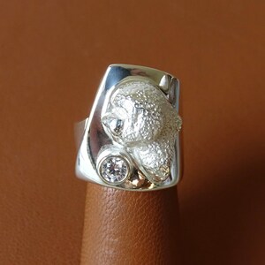 Sterling Silver Bichon Frise Head Study Ring / Band With A CZ Accent