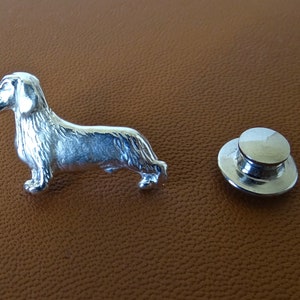 Small Sterling Silver Wire-haired Dachshund Standing Study Lapel Pin