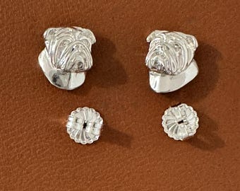 Sterling Silver Bulldog / English Bulldog Head Study Post Earrings