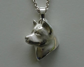 Large Sterling Silver Akita Head Study Pendant