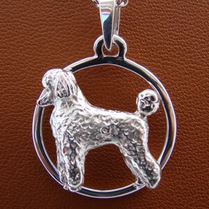 Estudio de pie de caniche pequeño de plata de ley sobre un colgante con marco circular