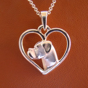 Small Sterling Boxer Head Study On A Heart Frame Pendant