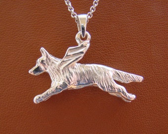 Sterling Silver German Shepherd Dog Angel Pendant