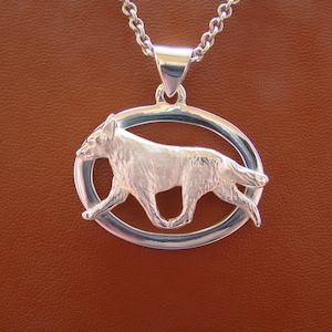 Large Sterling Silver Australian Cattle Dog Moving Study On A Oval Frame Pendant