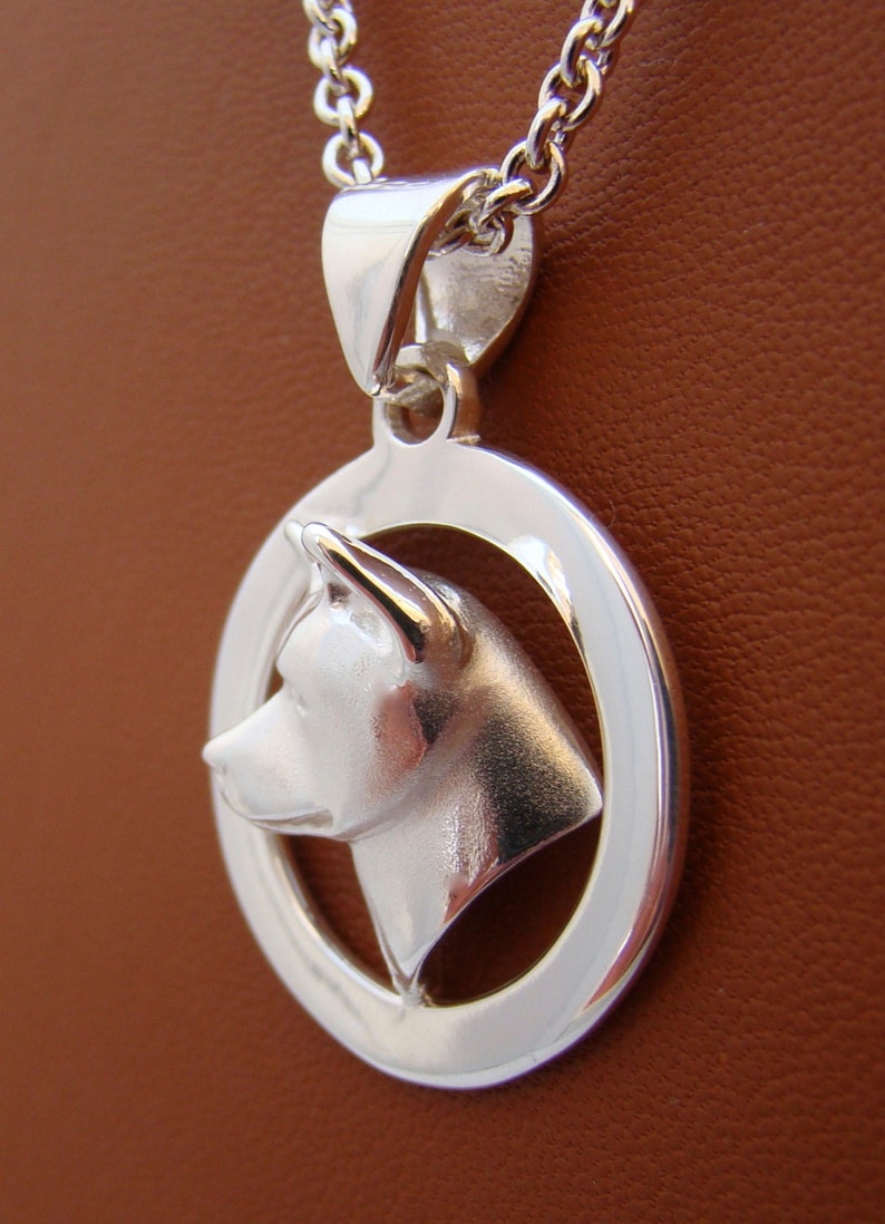 Small Sterling Silver Akita Head Study On A Circle Frame Pendant image 3
