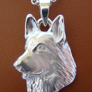 Large Sterling Silver German Shepherd Dog Head Study Pendant