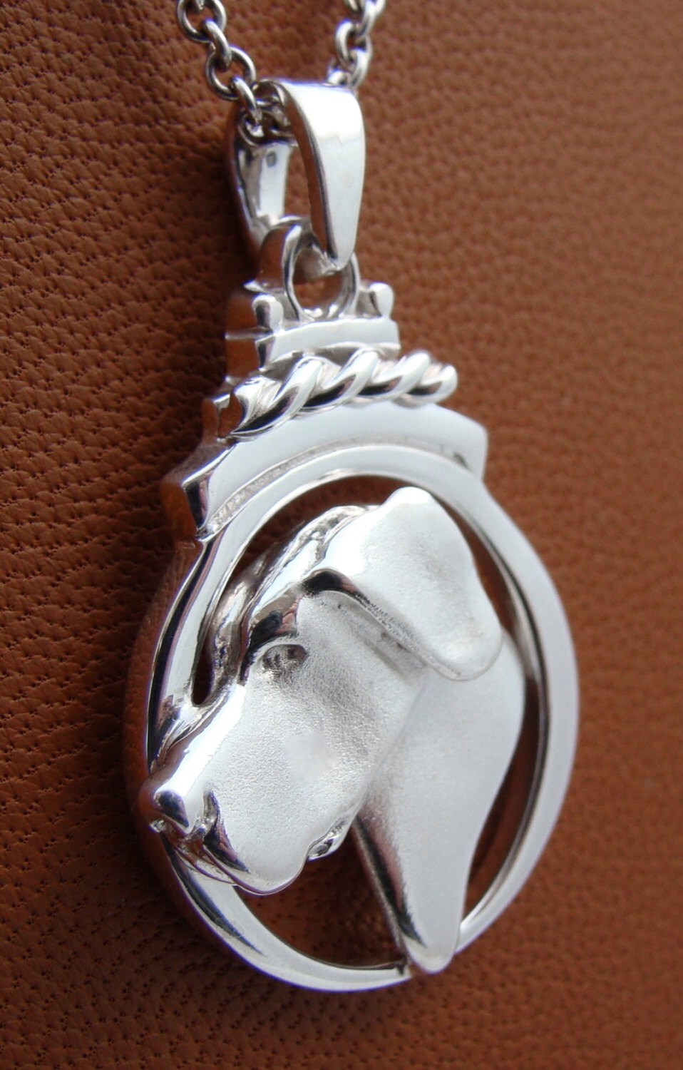 Small Sterlng Slver Great Dane Head Study Pendant on A Free Form