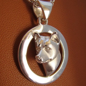 Small Sterling Silver Akita Head Study On A Circle Frame Pendant image 2