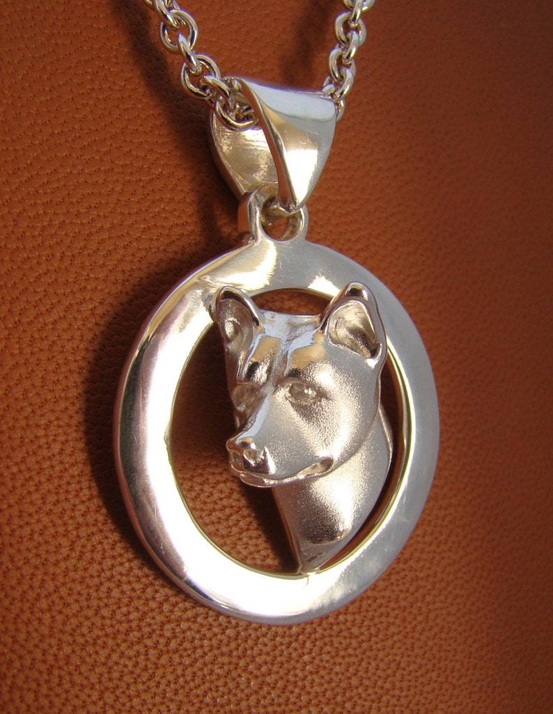 Small Sterling Silver Akita Head Study On A Circle Frame Pendant image 2