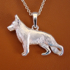 Large Sterling Silver Male German Shepherd Dog Standing Study Pendant