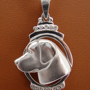 Large Sterling Silver Labrador Retriever Head Study On An Oval Frame Pendant