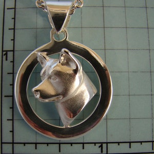 Small Sterling Silver Akita Head Study On A Circle Frame Pendant image 5