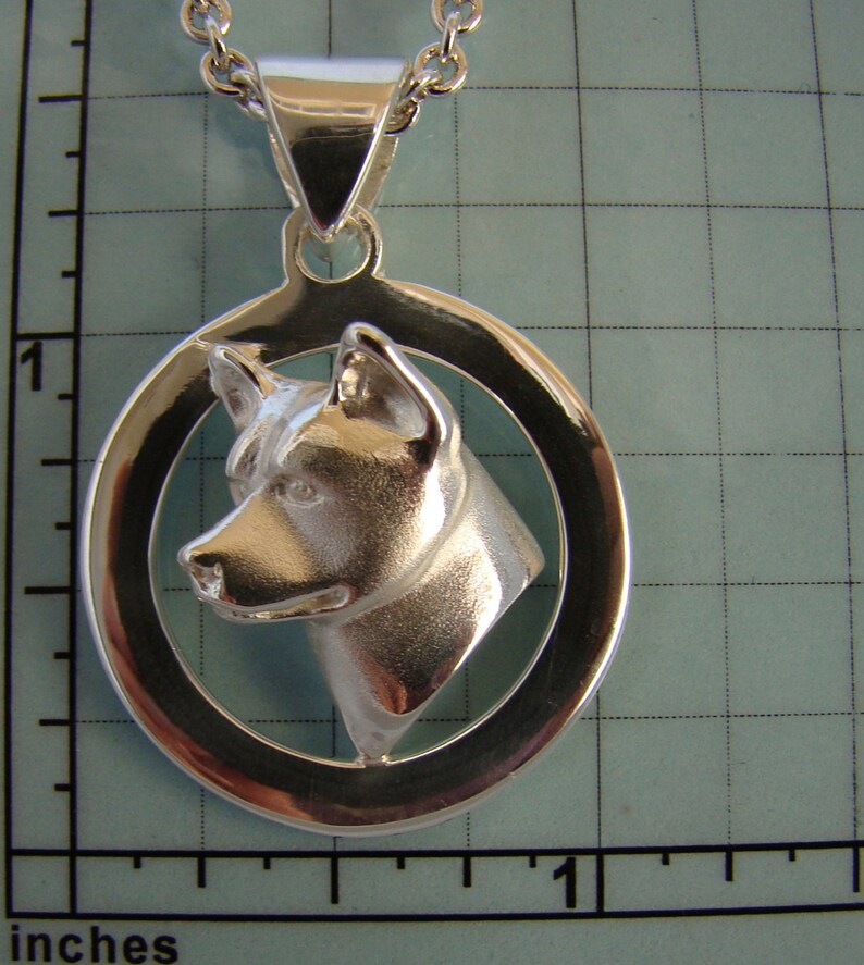 Small Sterling Silver Akita Head Study On A Circle Frame Pendant image 5
