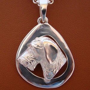 Large Sterling Silver Wire-haired Dachshund Head Study On A Freeform Frame Pendant
