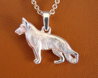 Small Sterling Silver German Shepherd Dog Standing Study Pendant