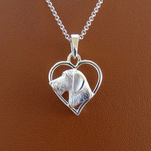 Small Sterling Silver Wire-haired Dachshund Head Study On A Heart Frame Pendant