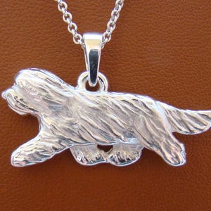 Large Sterling Silver Bearded Collie Moving Study Pendant