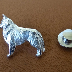 Small Sterling Silver Belgian Tervuren / Belgian Sheepdog Standing Study Lapel Pin