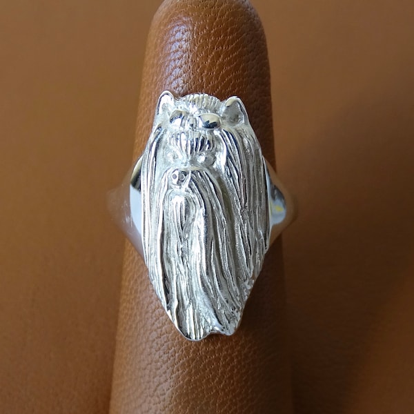 Bague en argent sterling pour étude de tête de yorkshire terrier