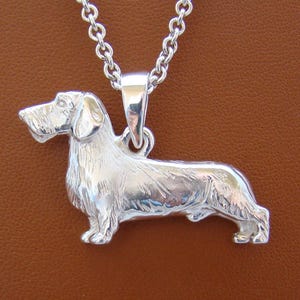 Large Sterling Silver Wire-haired Dachshund Standing Study Pendant