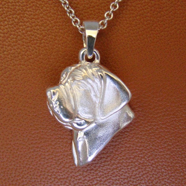 Small Sterling Silver Mastiff Head Study Pendant