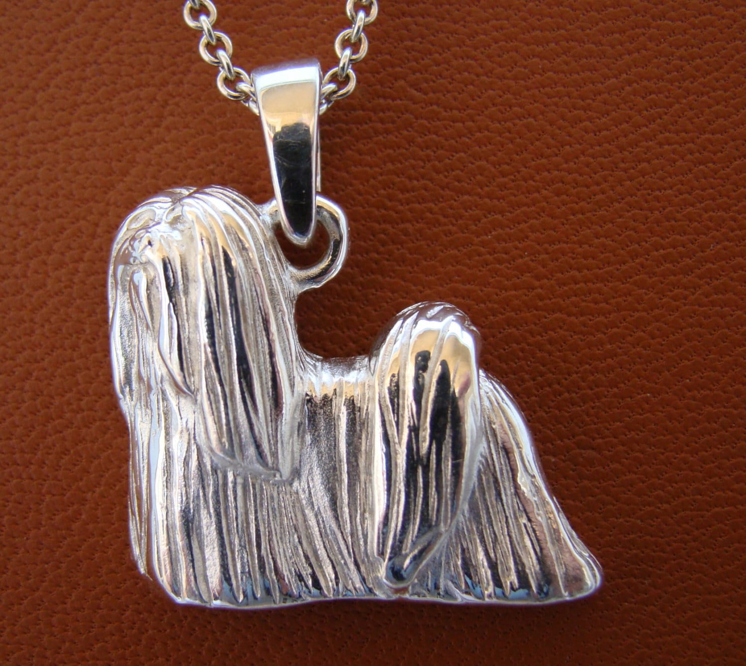Large Sterling Silver Lhasa Apso Standing Study Pendant