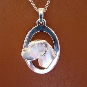 Large Sterling Boxer Head Study With Un-Cropped Ears On A Oval Frame Pendant