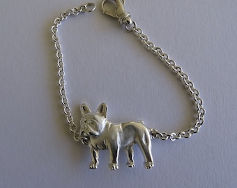 Bracciale da studio in piedi Bulldog francese medio in argento sterling