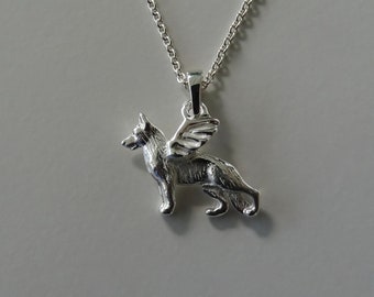 Small Sterling Silver German Shepherd Angel Pendant