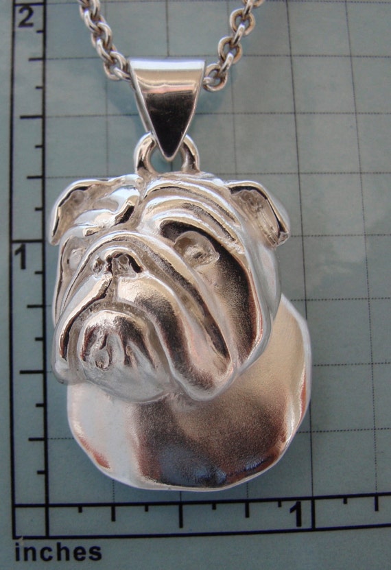 Large Sterling Silver Bulldog/ English Bulldog Head Study Pendant
