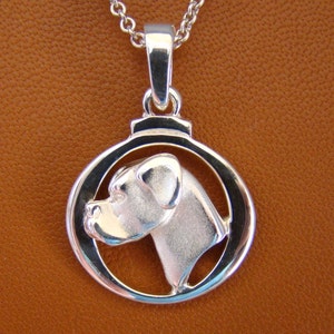 Small Sterling Boxer Head Study Pendant On A Circle Frame