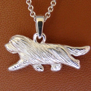 Small Sterling Silver Bearded Collie Moving Study Pendant