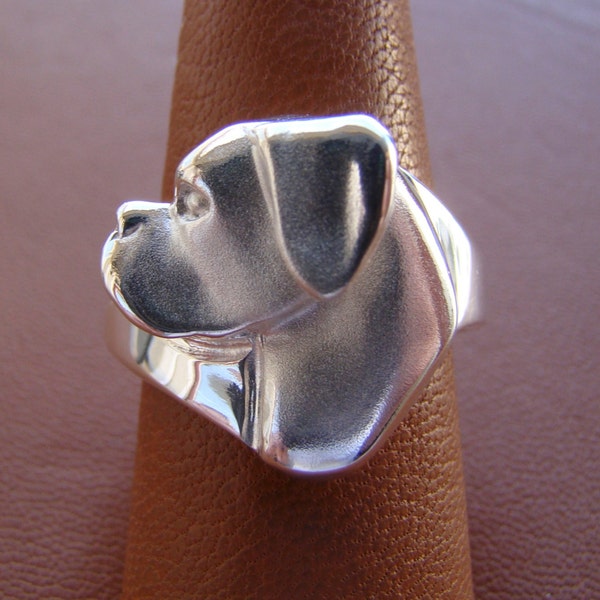 Large Sterling Silver Boxer Head Study Ring