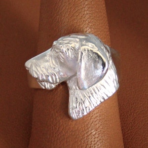 Large Sterling Silver Wire-haired Dachshund Head Study Ring